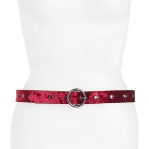 Red Velvet Grommet Skinny Belt Halogen Nordstrom medium large silver chrome